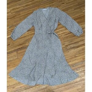 ELINGS Floral Wrap Dress Long Midi Sage Green Pink Cottagecore, Boho, Western, L